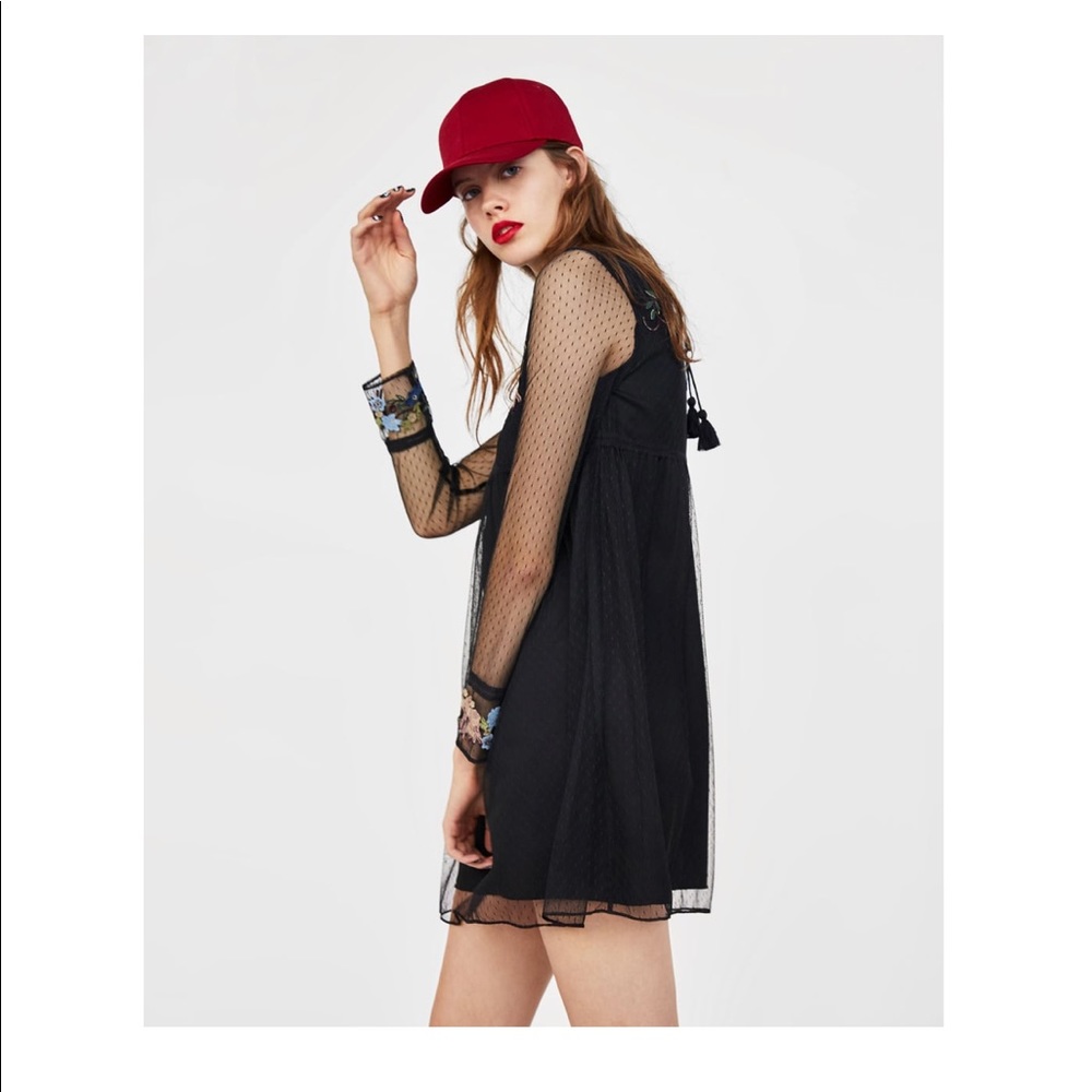 ZARA Plumetis Embroidered Dress - Picture 4 of 8